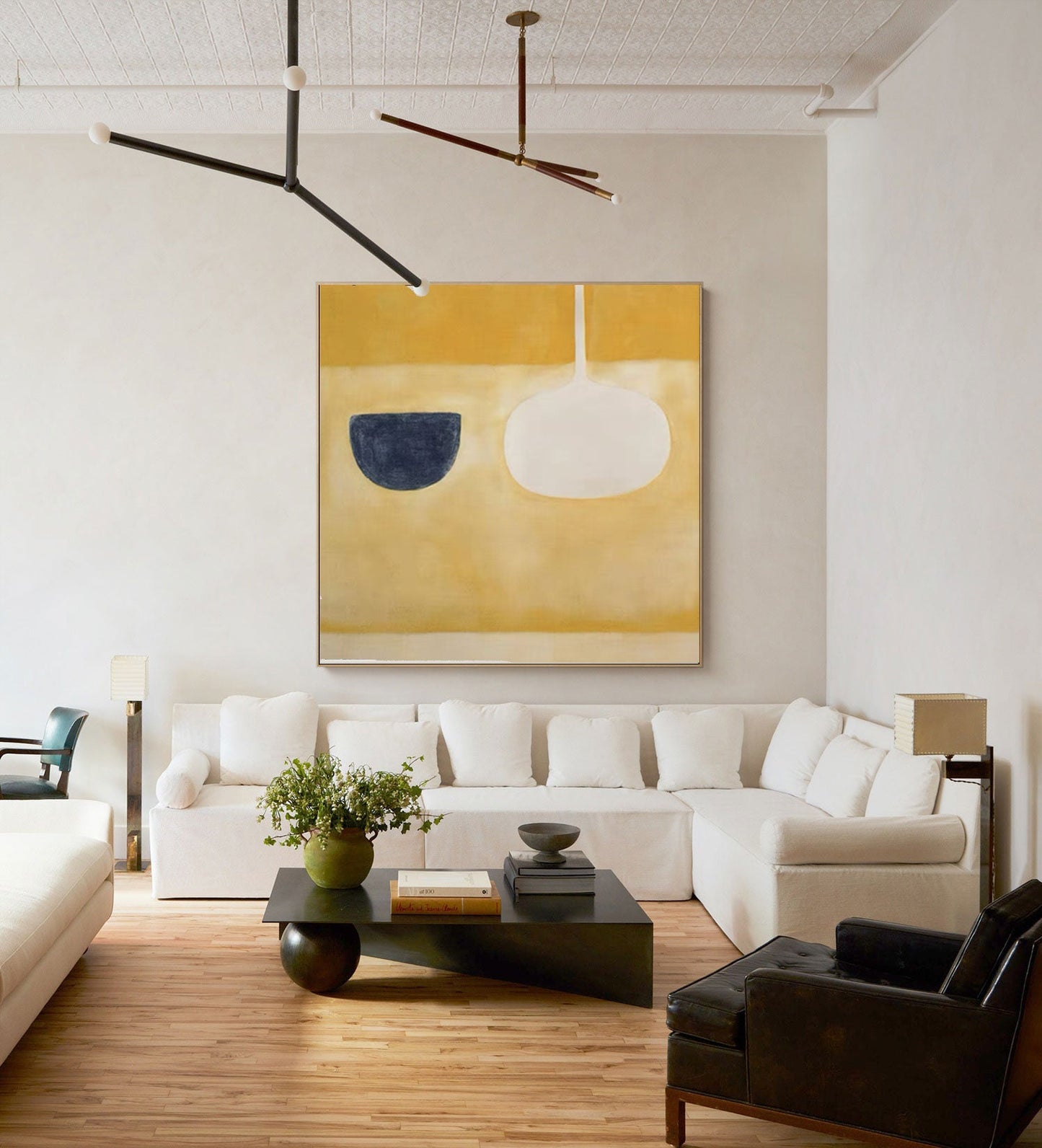 Contemporary Minimalist Oil Painting with Bold Color Blocks