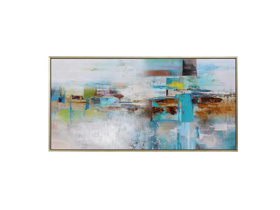 Stunning Aqua Terra Abstract Oil Painting for Modern Home Decor