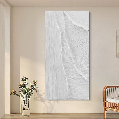 Textured White Abstract Oil Painting for Modern Minimalist Home Decor