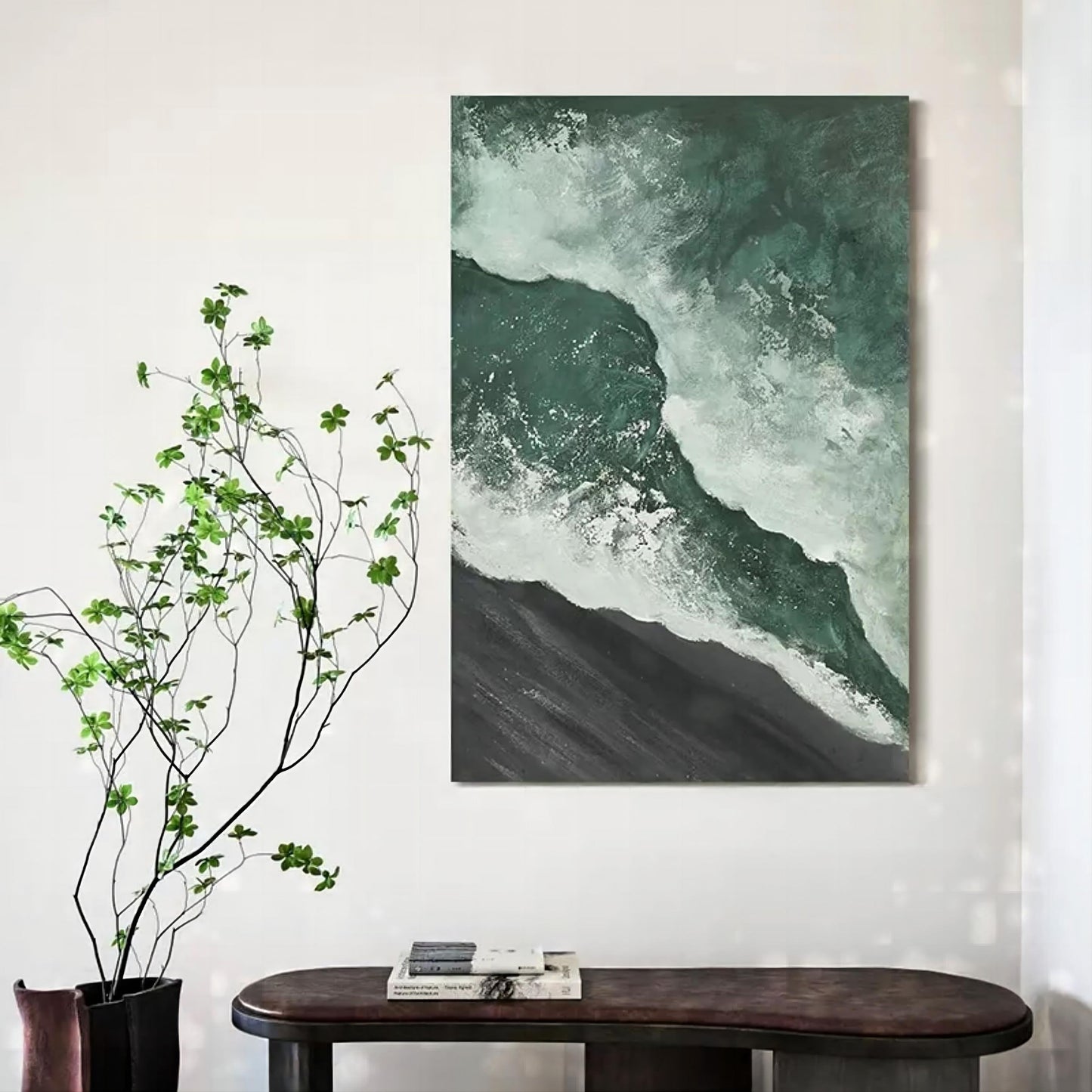 Serene Waves: Textured Oil Painting of Ocean and Shore Bliss
