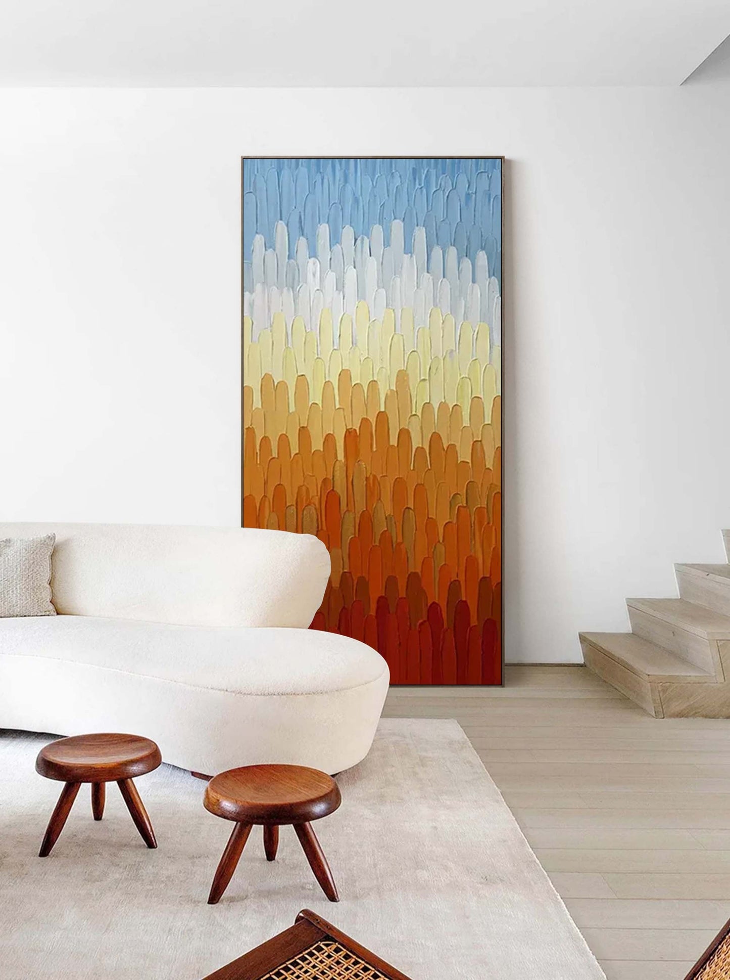 Vibrant Abstract Landscape Oil Painting in Warm Colors for Modern Home Decor