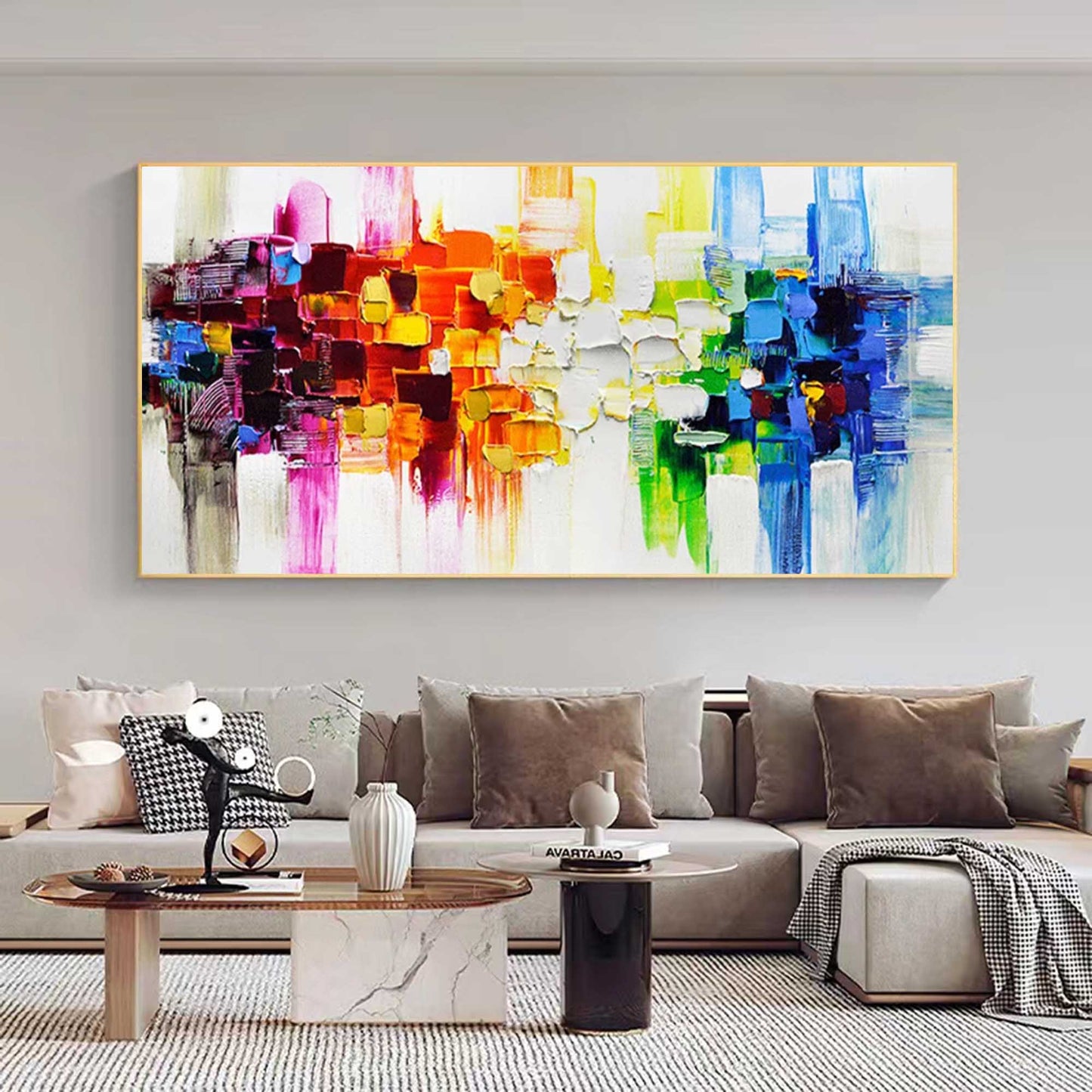 Vibrant Abstract Oil Painting with Bold Colors for Modern Home Decor