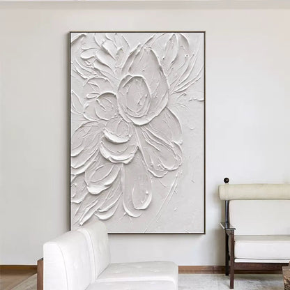 Elegant Minimalist White Flower Oil Painting for Modern Decor