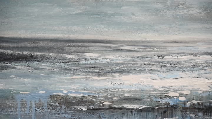 Serene Coastal Landscape in Blue and Gray Oil Painting for Modern Decor