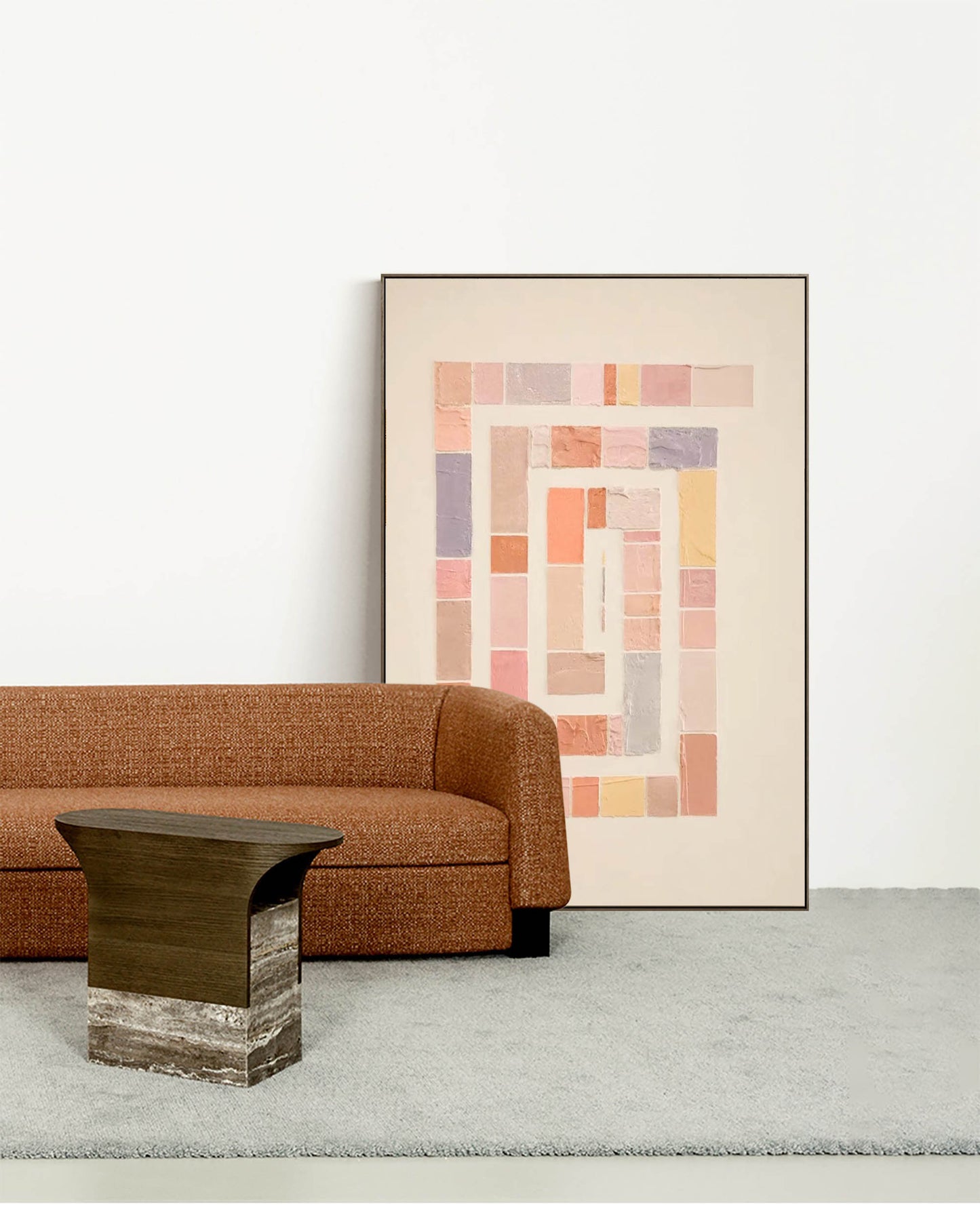 Abstract Geometric Oil Painting with Soft Pastel Colors for Modern Decor