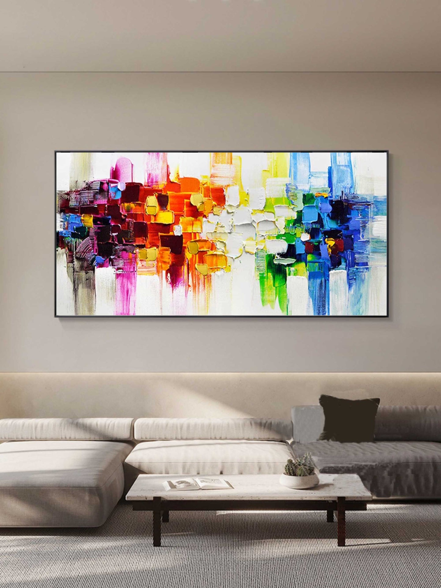 Vibrant Abstract Oil Painting with Bold Colors for Modern Home Decor