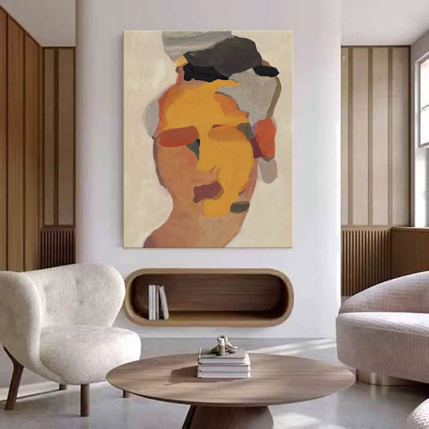 Abstract Minimalist Oil Painting of Human Faces for Modern Decor