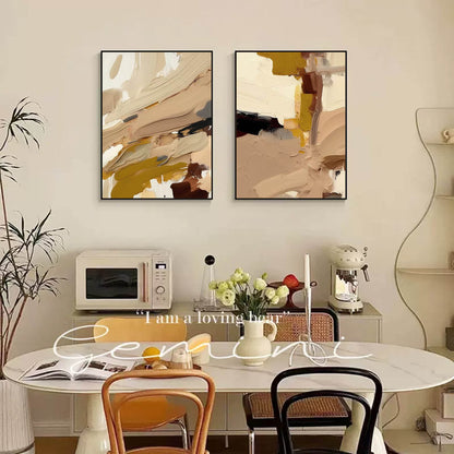 Elegant Minimalist Abstract Oil Painting in Earth Tones for Modern Home Decor