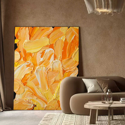 Vibrant Abstract Oil Painting in Warm Yellow and Orange Tones for Modern Decor