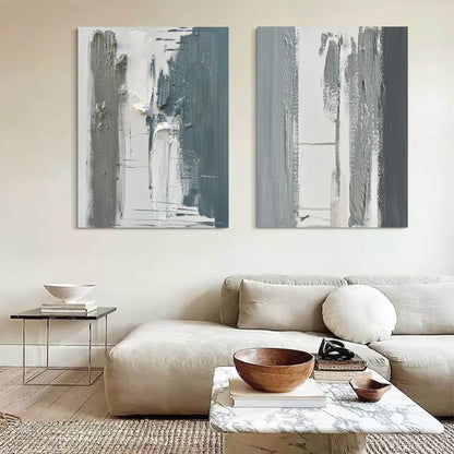 Contemporary Abstract Oil Paintings Pair for Modern Home Decor