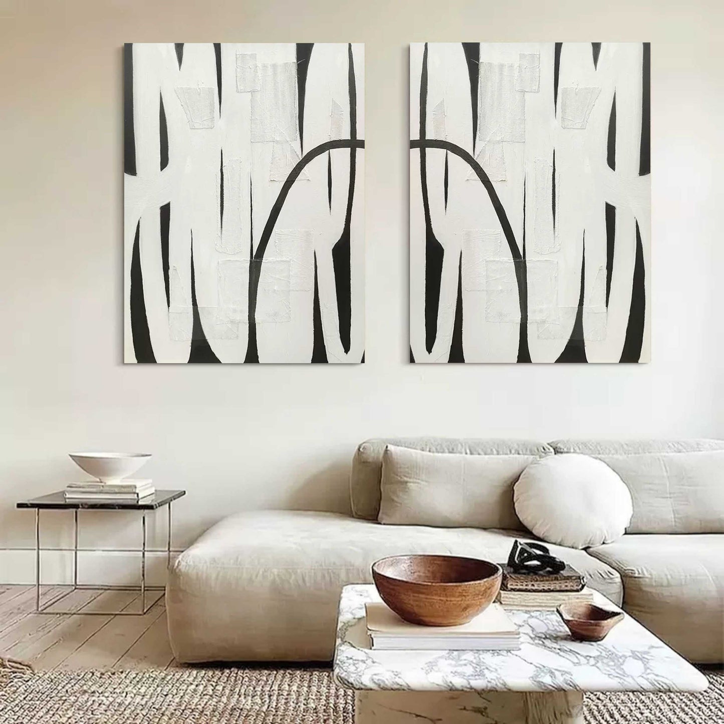 Monochrome Abstract Oil Painting Duo for Modern Home D√©cor