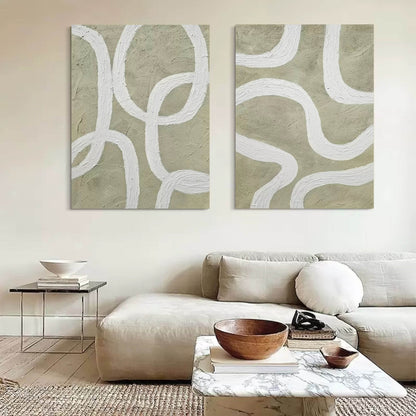 Minimalist Abstract Oil Painting Duo for Modern Home Decor