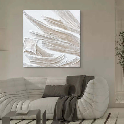 Textured White Oil Painting - Abstract Plaster Art for Modern Interiors