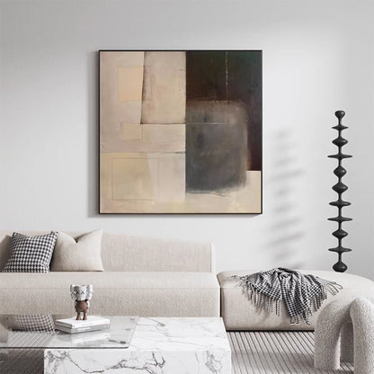 Contemporary Minimalist Oil Painting with Geometric Abstract Shapes