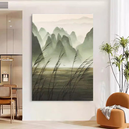 Serene Mountain Landscape Oil Painting for Tranquil Home Decor