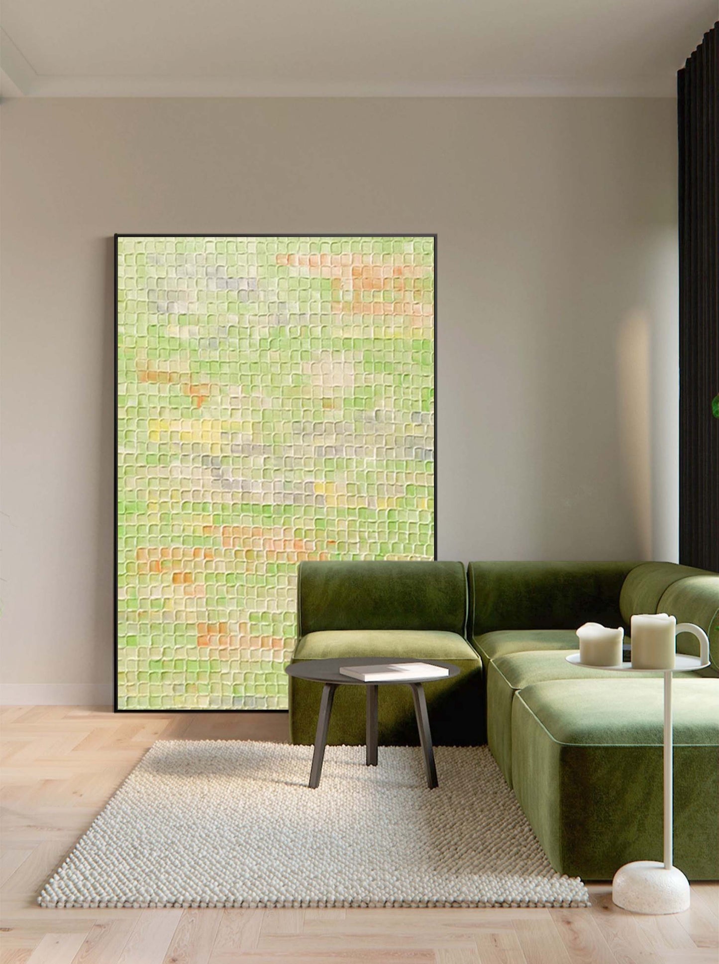 Serene Green Abstract Oil Painting for Modern Home Decor