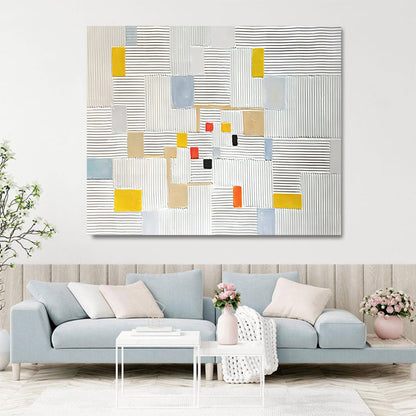 Modern Abstract Oil Painting with Texture and Geometric Shapes for Contemporary Decor