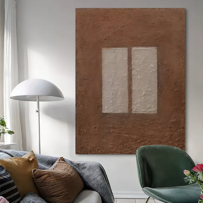 Abstract Oil Painting of Window Reflection in Earthy Tones for Modern Home Decor