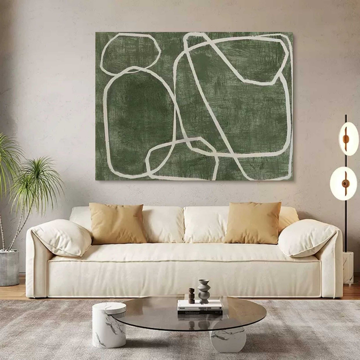 Abstract Green Oil Painting for Modern Home Decor and Elegant Interior Design