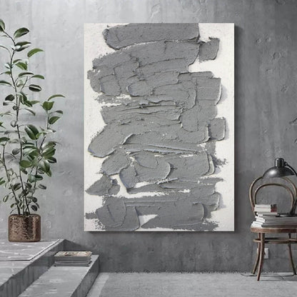 Modern Wabi-Sabi Gray Abstract Oil Painting for Contemporary Wall Decor