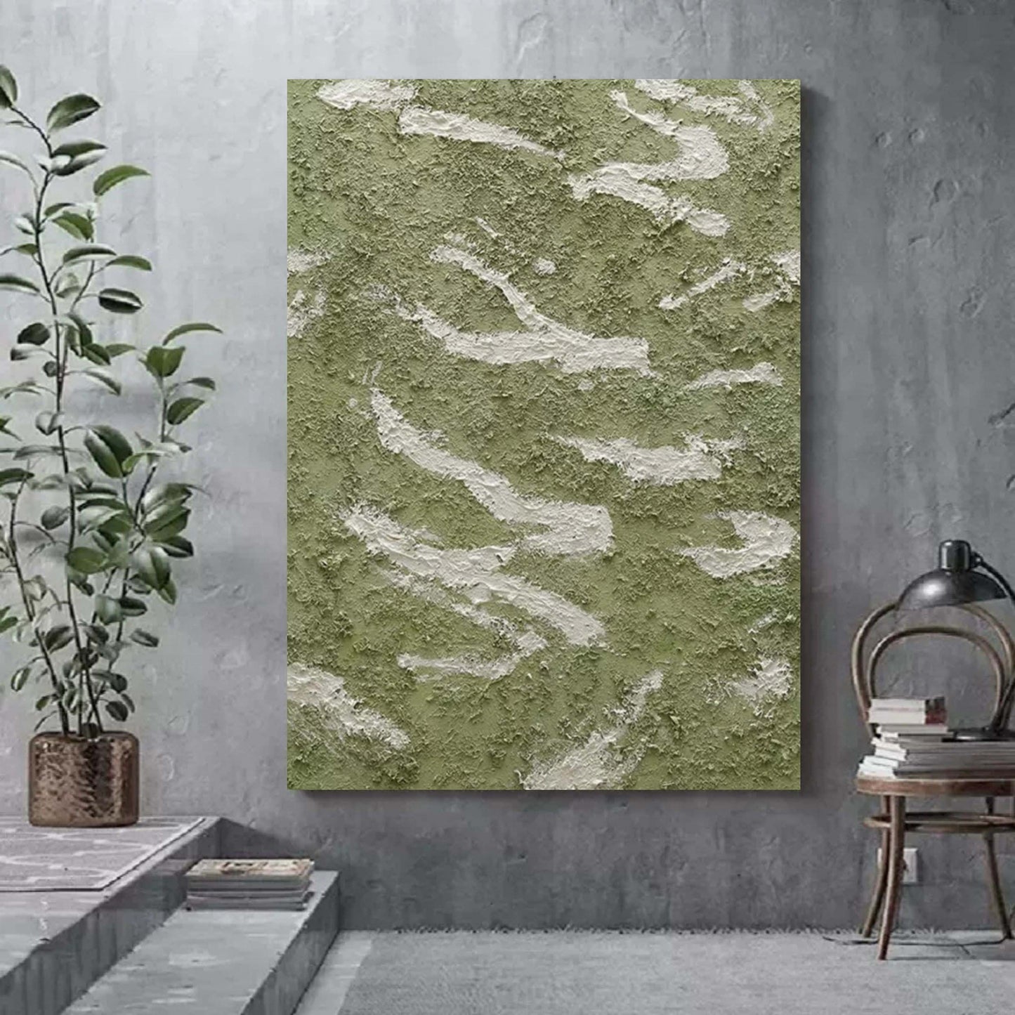 Serene Green Abstract Oil Painting for Modern Home Décor