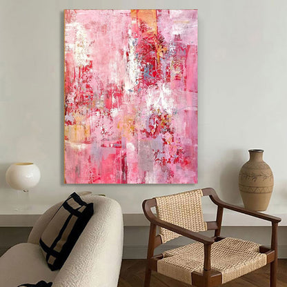 Vibrant Pink Abstract Oil Painting for Modern Home Decor and Art Lovers