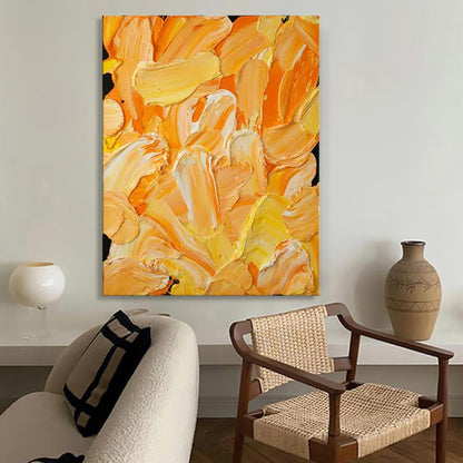 Vibrant Abstract Oil Painting in Warm Yellow and Orange Tones for Modern Decor