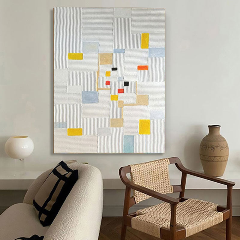 Abstract Geometric Oil Painting with Bold Colors and Textured Patterns for Modern Decor