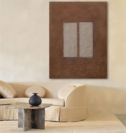 Abstract Oil Painting of Window Reflection in Earthy Tones for Modern Home Decor