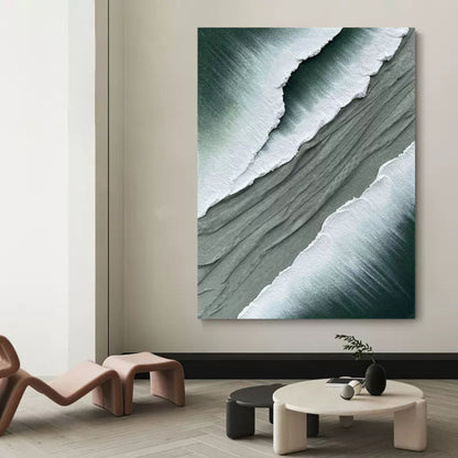 Textured Abstract Ocean Waves Oil Painting for Modern Home Decor