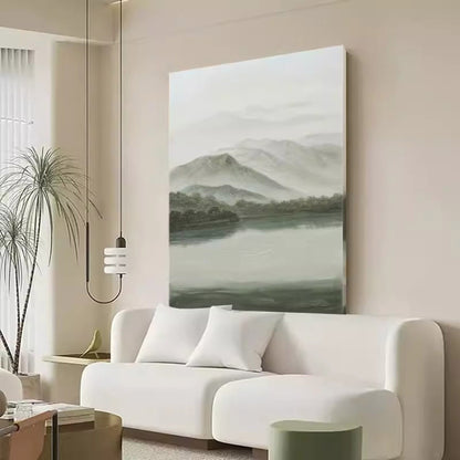 Serene Mountain Landscape Oil Painting for Tranquil Home Decor