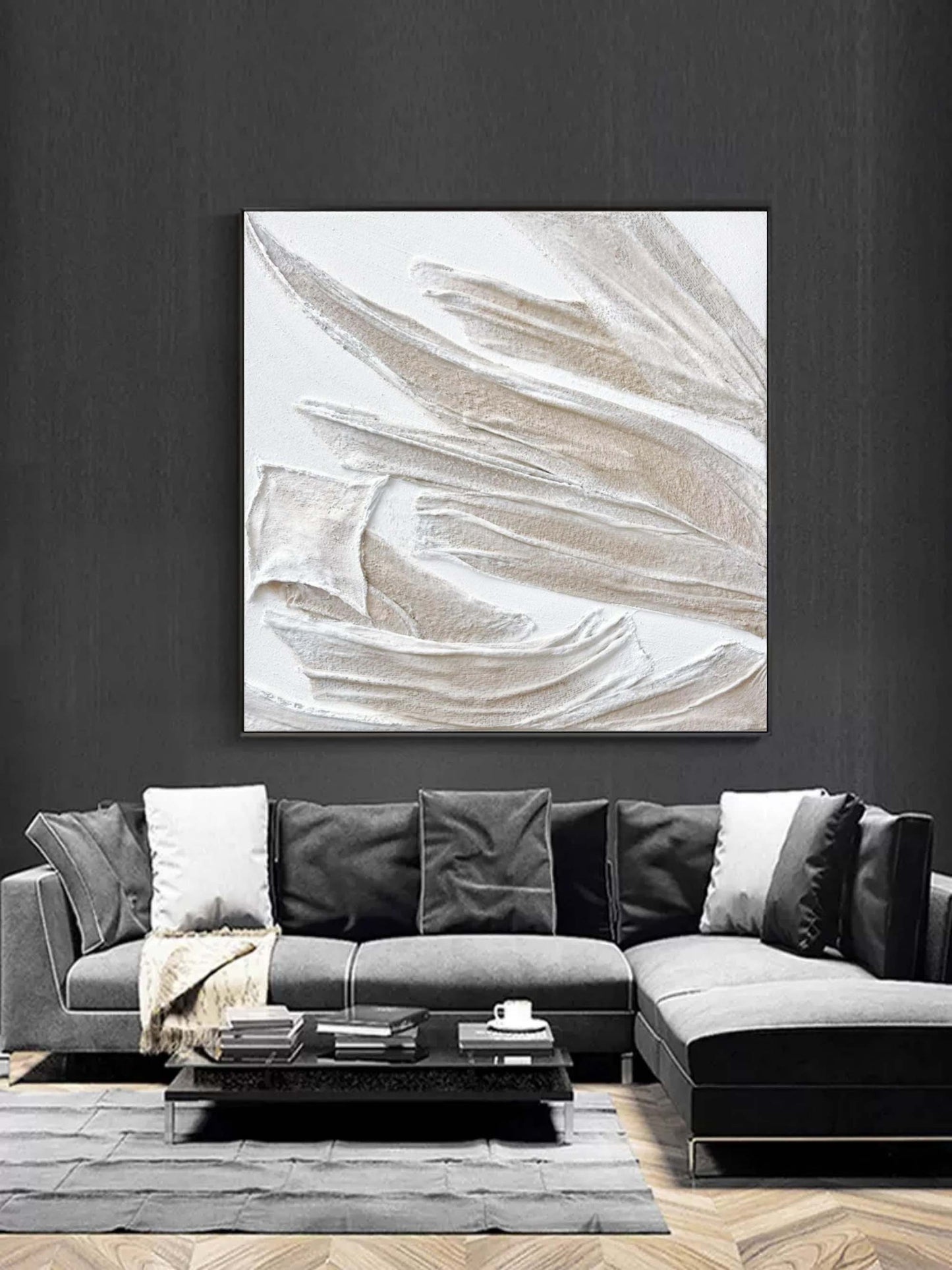 Textured White Oil Painting - Abstract Plaster Art for Modern Interiors