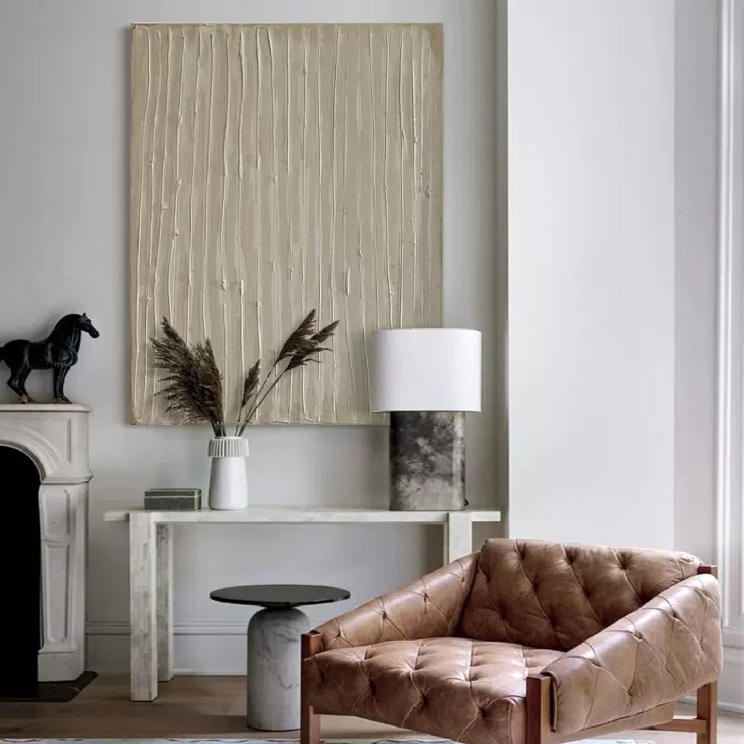 Elegant Minimalist Textured Line Art Oil Painting for Modern Home Décor