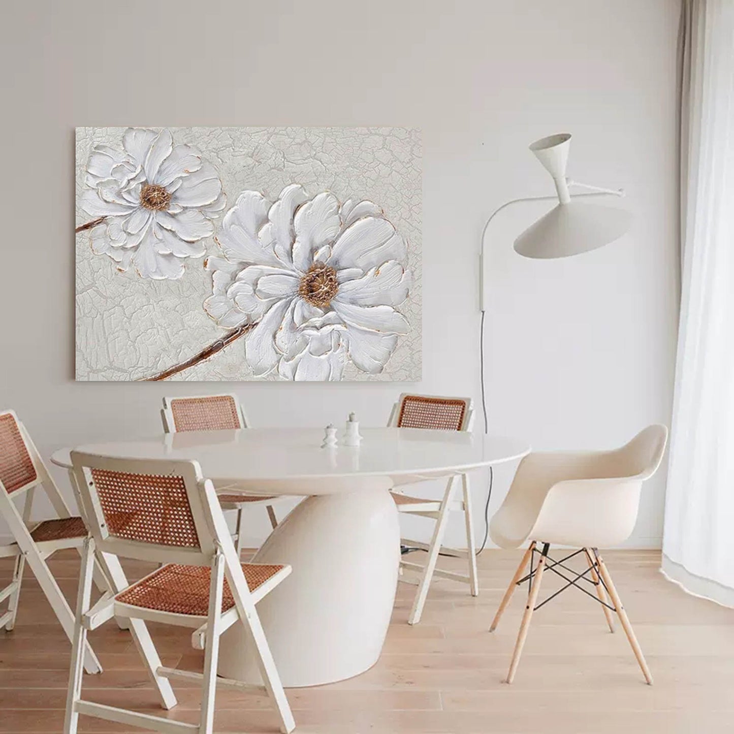 Elegant White Flower Oil Painting for Minimalist Home Decor and Wall Art