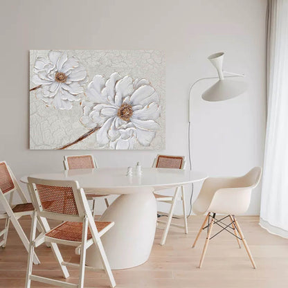 Elegant White Flower Oil Painting for Minimalist Home Decor and Wall Art
