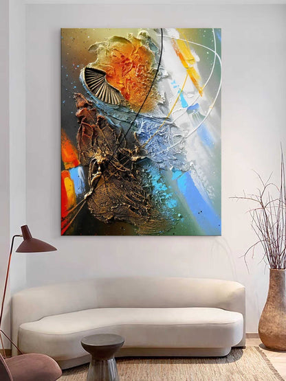 Vibrant Abstract Oil Painting with Textured Colors for Modern Home Decor