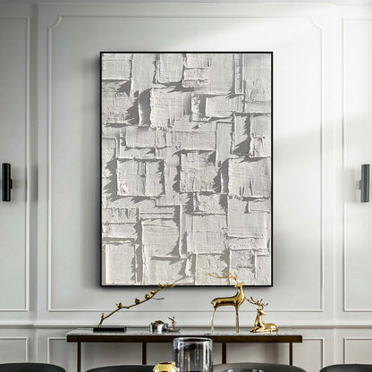 Textured White Plaster Abstract Oil Painting for Modern Home Decor