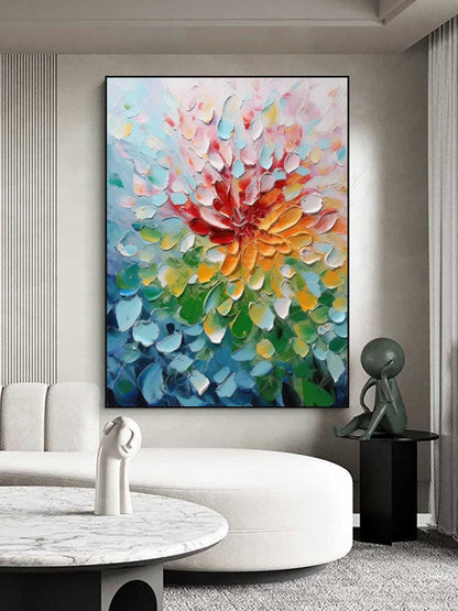 Vibrant Floral Oil Painting with Bold Colors and Textured Brushwork