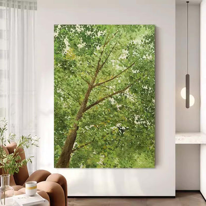 Serenity in Nature: Lush Green Tree Oil Painting for Peaceful Home Decor