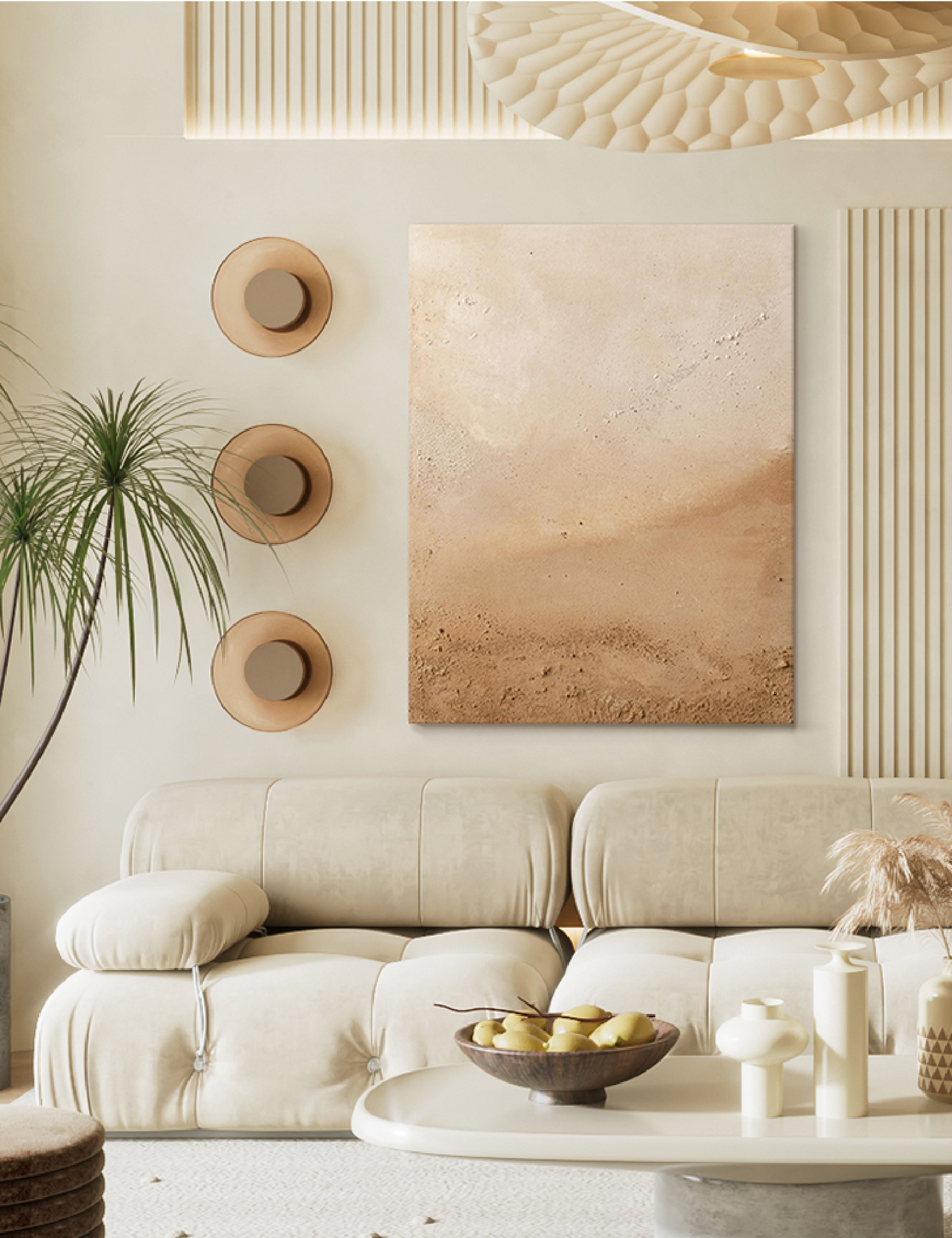 Serene Beige Minimalist Abstract Oil Painting for Modern Decor