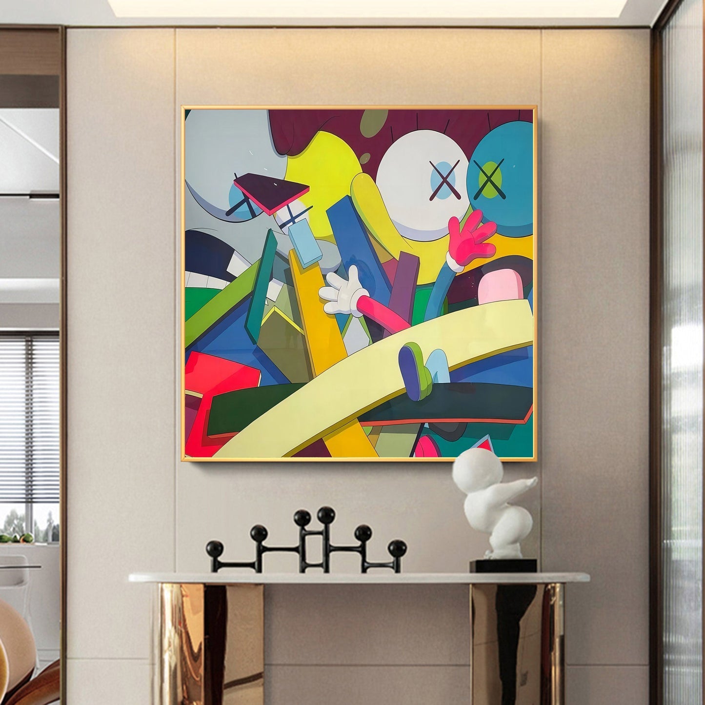 Vibrant Kaws-Inspired Pop Art Oil Painting for Modern Home Decor