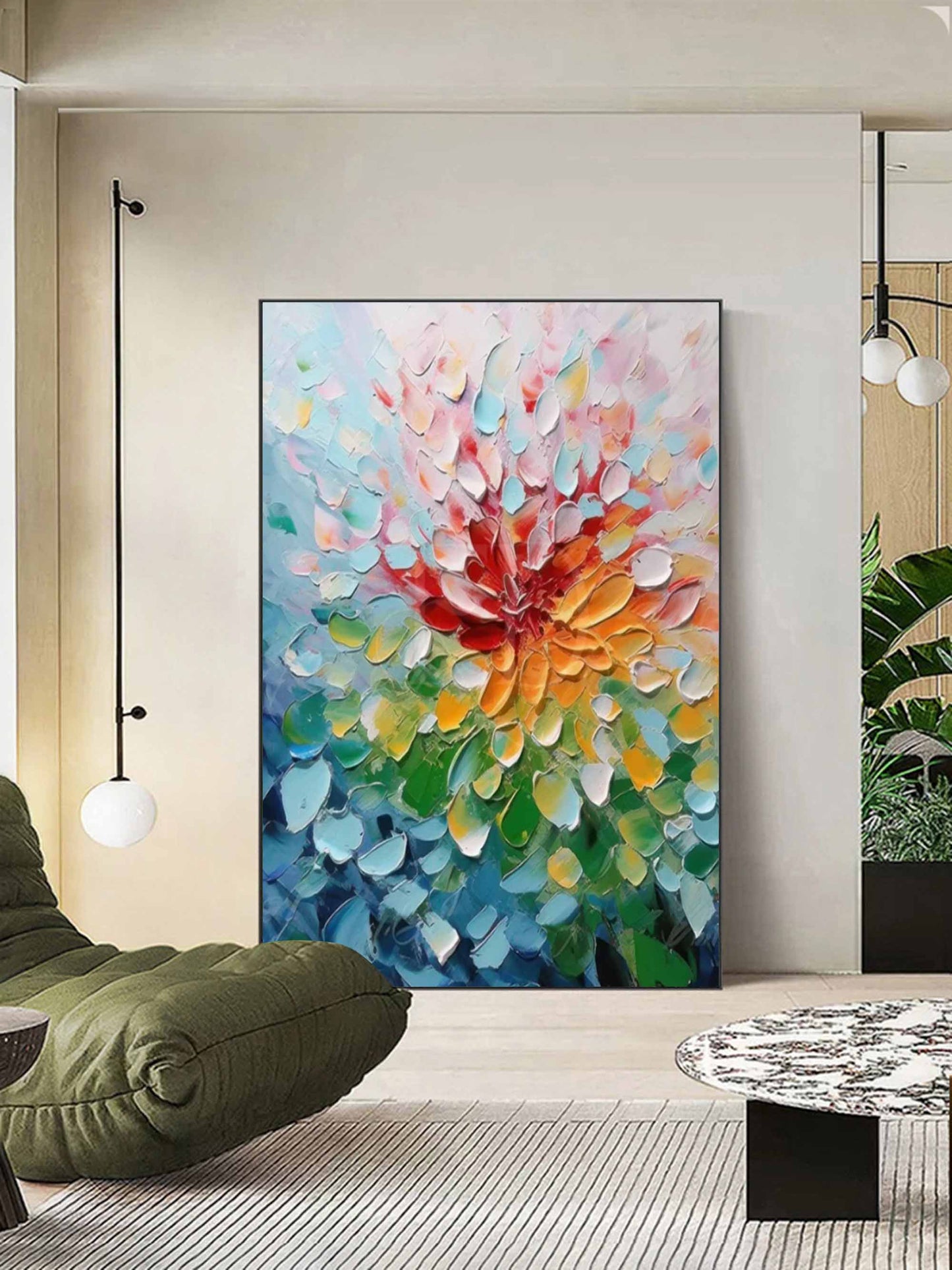 Vibrant Floral Oil Painting with Bold Colors and Textured Brushwork