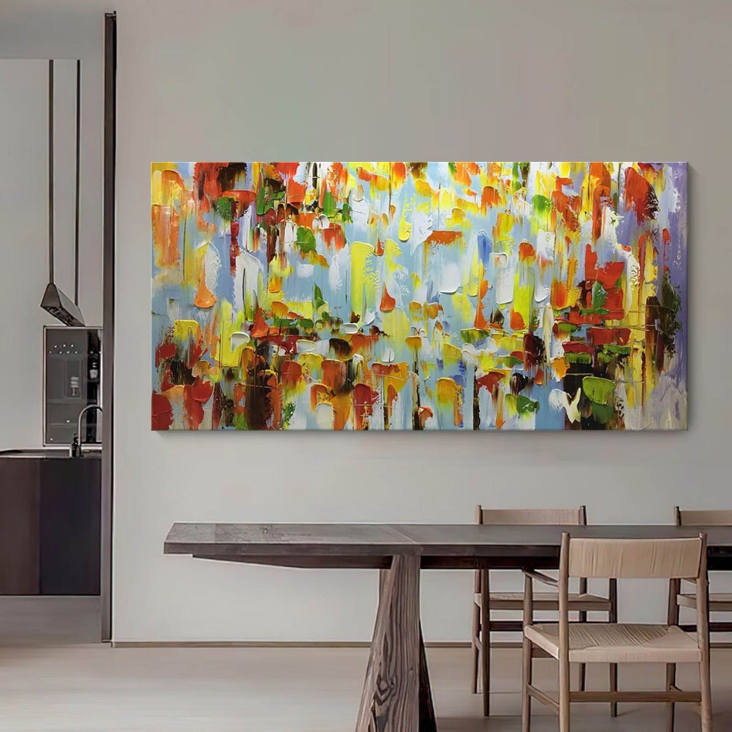 Vibrant Abstract Oil Painting with Rich Colors and Dynamic Textures for Modern Decor