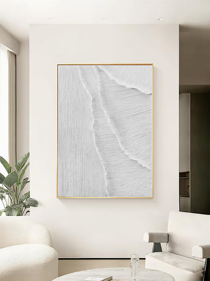 Serene Coastal Landscape Oil Painting - Textured White Waves on Canvas Art