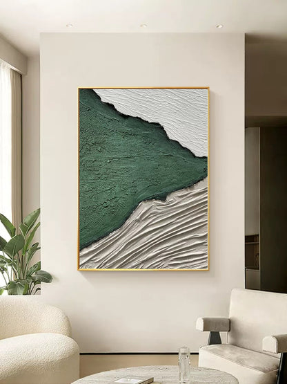 Textured Green and White Abstract Oil Painting for Modern Decor