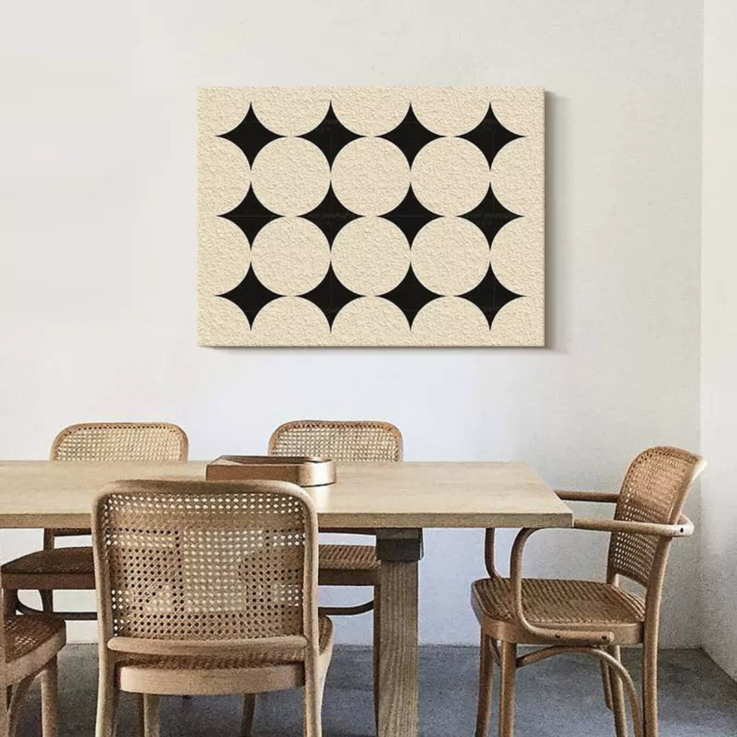 Contemporary Minimalist Geometric Black and White Oil Painting for Modern Decor