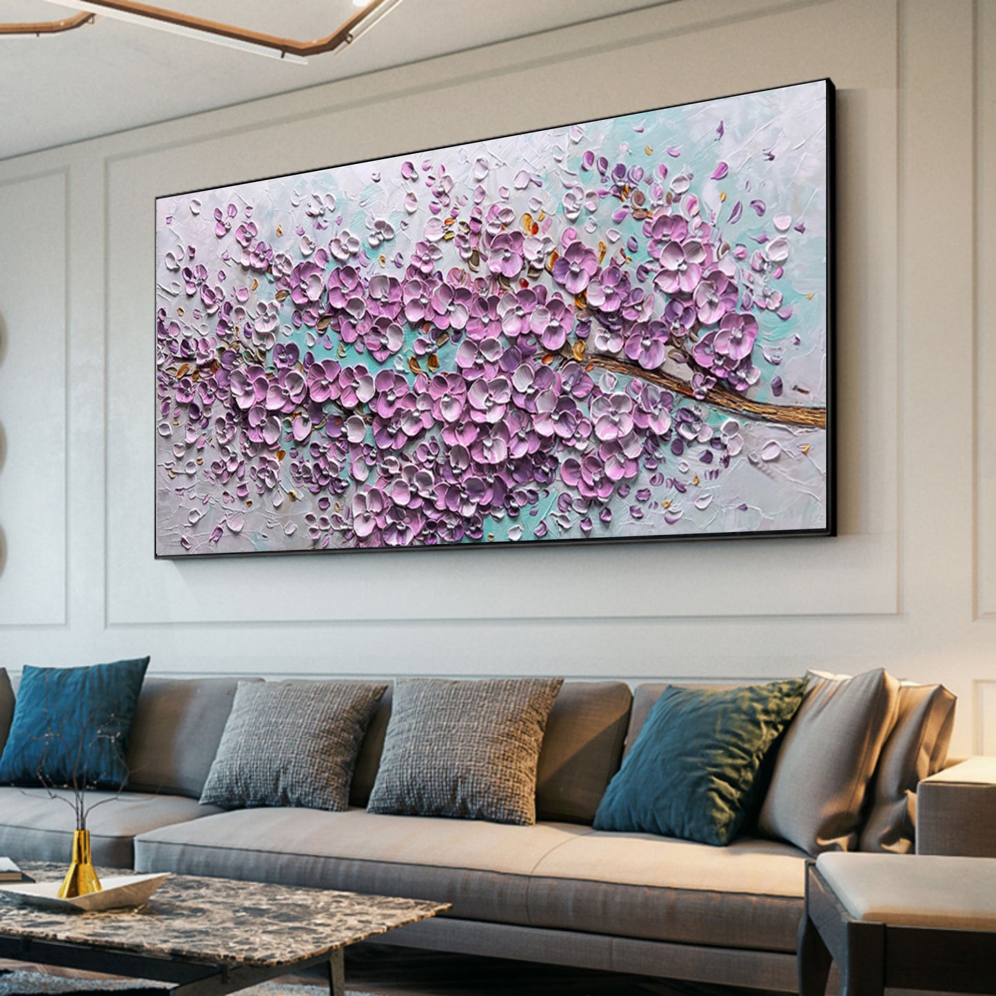 Vibrant Floral Oil Painting with Textured Petals and Serene Background