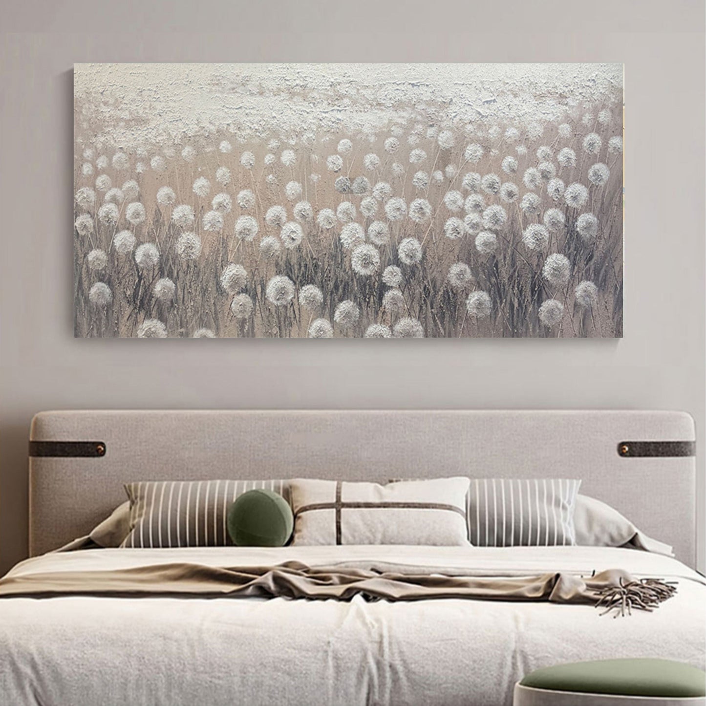 Serene Floral Landscape Oil Painting in Soft Pastels for Modern Décor