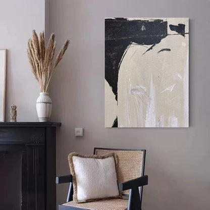 Contemporary Minimalist Black and White Abstract Oil Painting