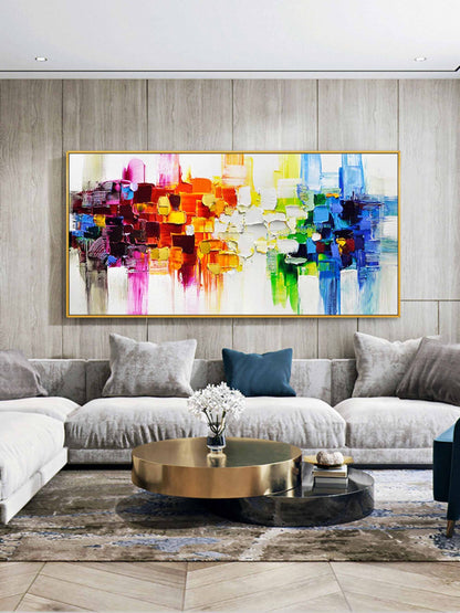 Vibrant Abstract Oil Painting with Bold Colors for Modern Home Decor